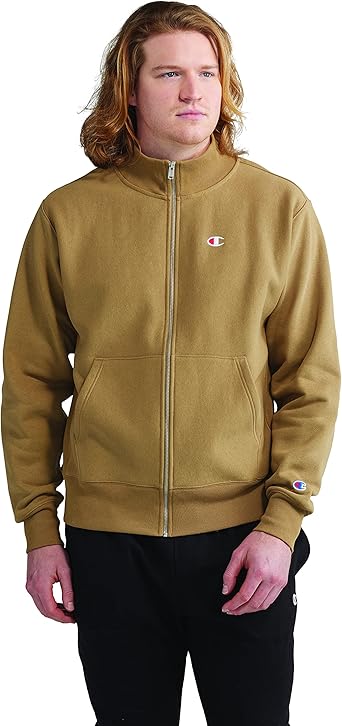 Champion Men's Reverse Weave Full Zip Mock Neck, Whole Wheat